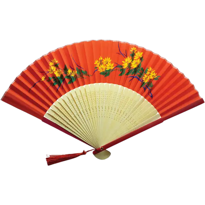 Jade Temple Handfächer 23cm Rot/Blau Rahmen Hell